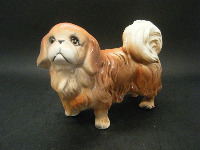 Vintage Pekinese Dog Figurine Japan Ceramic 6" Long  Good Condition
