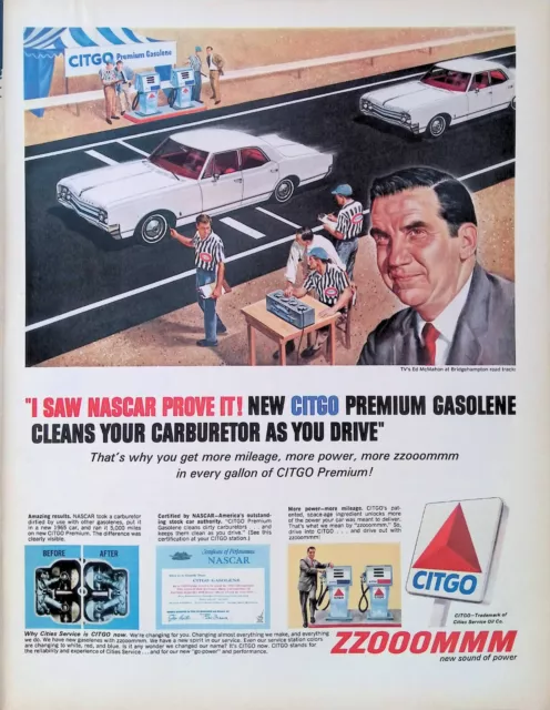 Print Ad 1965 Citgo Premium Ed McMahon Nascar Premium Gasolene Birmingham Track