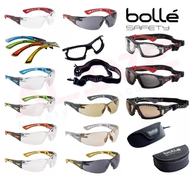 Bolle RUSH+ Coloured Temples Safety Glasses / Foam+ Strap Kit / Glasses Case