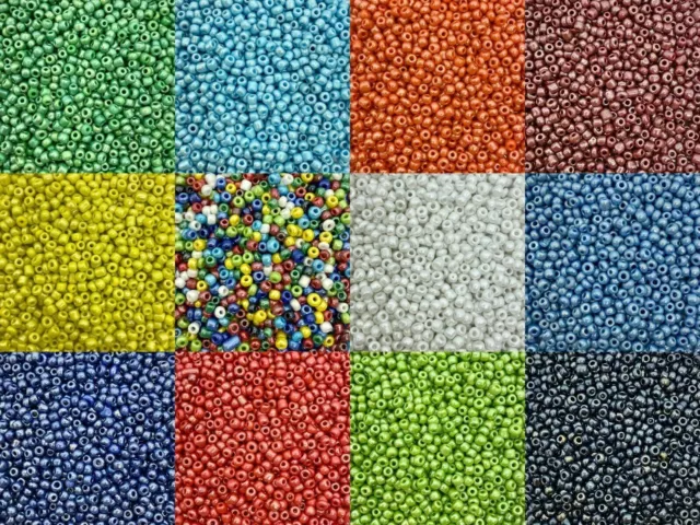 Opaque Lustred & Rainbow (AB) glass seed beads - size 11/0 (approx 2mm) 50g pack