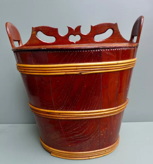 Beautiful Antique wood carving Scandinavian wedding present bucket Folk art 19th