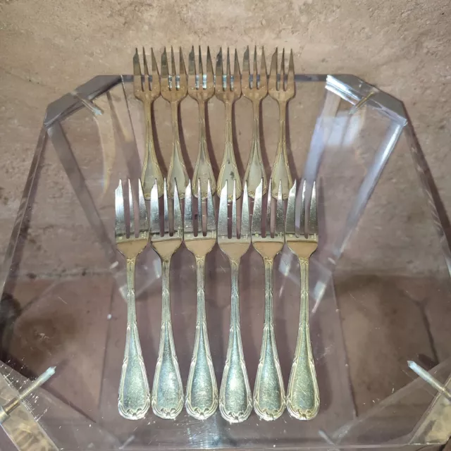 Christofle : 12 fourchettes à gateau / dessert métal argenté modèle Rubans