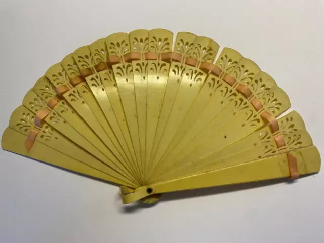 Antique Hand Fan 1920 Celluloid Brisé, re-ribboned. 5".