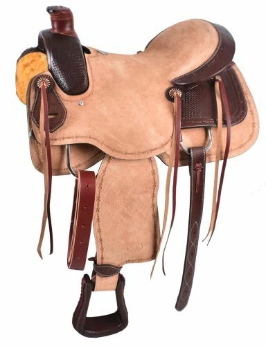 Basket Tooled & Rough Out Roping Saddle Full QH Bars Roping Warranty 16" 17" NEW