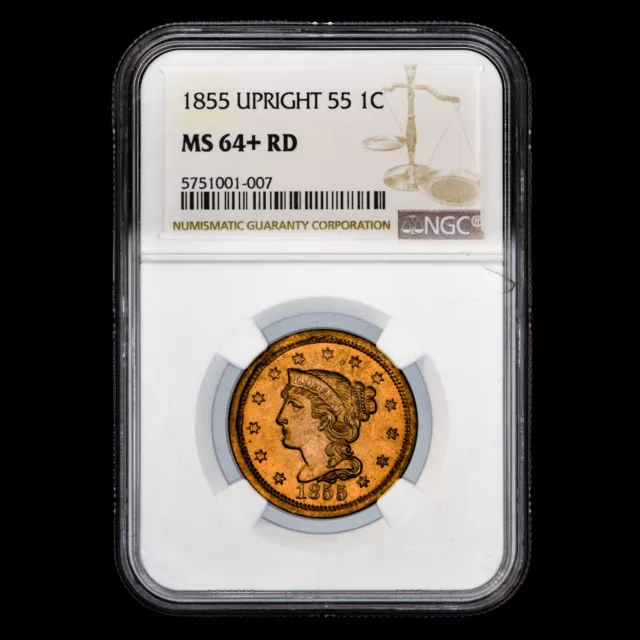 1855 Braided Head Large Cent ✪ Ngc Ms-64+ Rd ✪ 1C Red Plus Upright 55 5◢Trusted◣