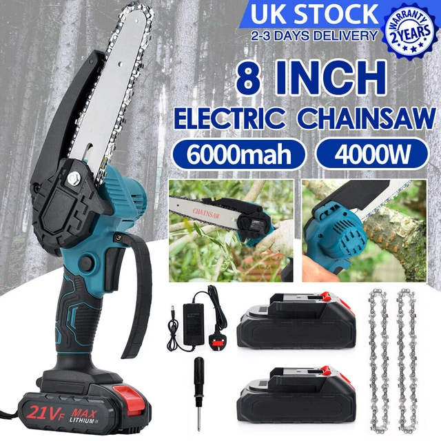 MINI CHAINSAW CORDLESS 8'' Handheld Chainsaw Battery Powered Electric ...