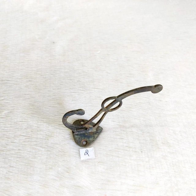 1920s Vintage Victorian Brass Wall Hook Hanger Rich Patina Decorative 2 3