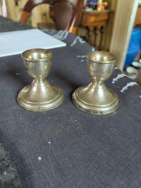 Vtg Weighted Sterling Silver Preisner Candlestick Holders Pair #26 3"