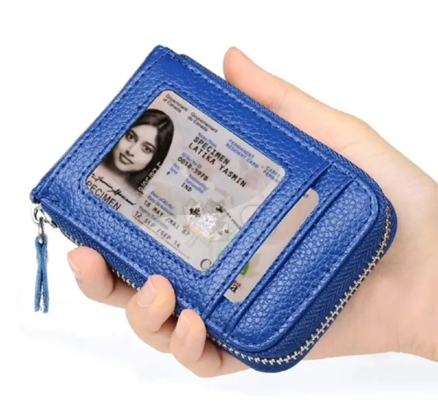 Men's Wallet Genuine Leather Credit Card Holder RFID Blocking Zipper Thin Pocket 8