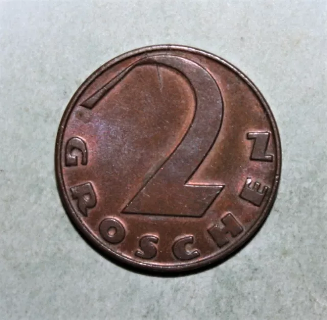 S12 - Austria 2 Groschen 1925 Choice Uncirculated Bronze Coin - Thick Cross