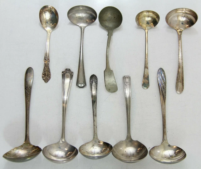 10x GRAVY LADLES SERVING FLATWARE SILVERPLATE LOT VINTAGE CRAFT REUSE REPURPOSE