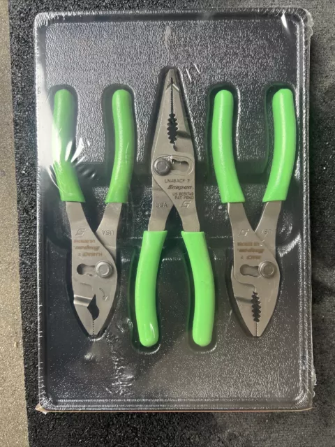 For Snap-on Tools NEW Green 3pc Soft Grip Slip Joint Pliers Lot Set PL346ACFG