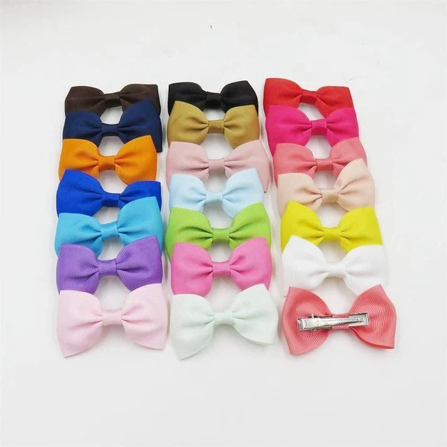Women Solid Boutique Grosgrain Ribbon Girl Small Bow Elastic Hair Tie Clip