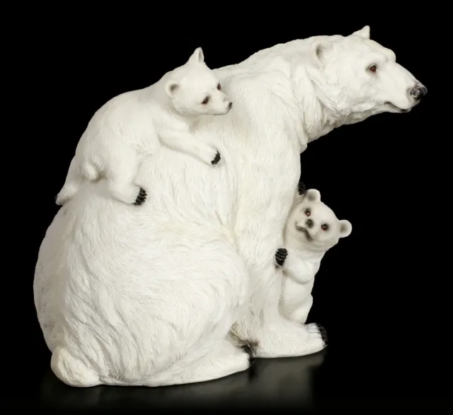 Eisbären Figuren - Mutter mit zwei Jungen - Weiße Bärenfamilie Bärenkinderstatue 3