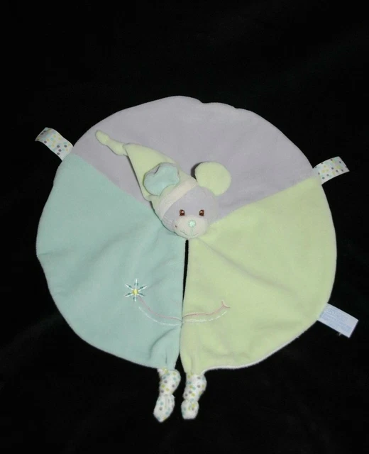 Doudou souris plat GIPSY vert blanc gris 2 nœuds pois rond bonnet NEUF