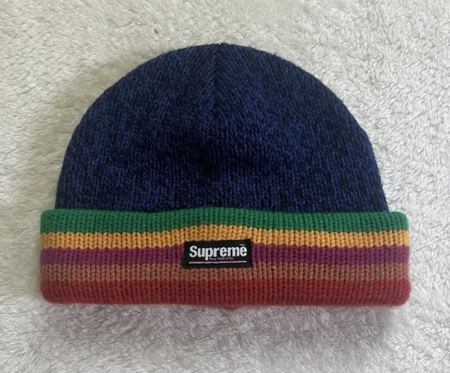 Supreme New York Lambswool Wool Rainbow Striped Beanie Hat Stripes OSFA