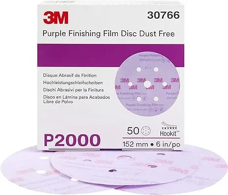 3M 6" P2000 Grade Purple Finishing Film Hookit Disc 50 Pack