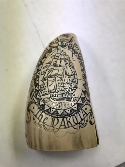 Scrimshaw Reproduction Tooth  " Dakota" Out Of Nantucket