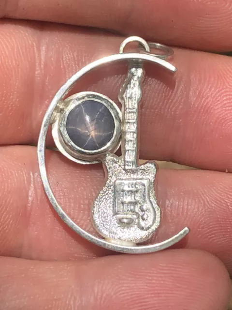 38 Ct Tw 925 Sterling Silver Handmade Rock & Roll Star Sapphire Gemstone Pendant