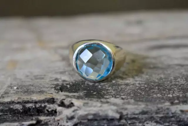 Topaze Bleu Bague, Chevalière, 925 Bague en Argent, Unisexe Homme Cadeau