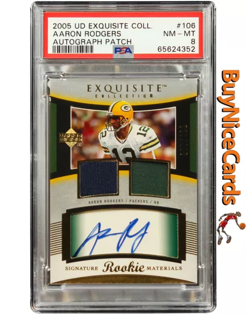 2005 Aaron Rodgers Upper Deck Exquisite Collection Rookie Patch Auto /99 PSA 8