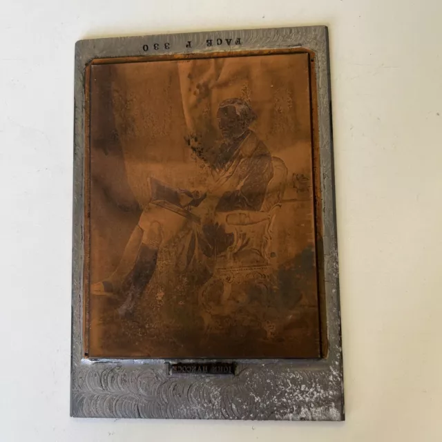 Vintage Antique Copper Printing Plate Seated John Hancock