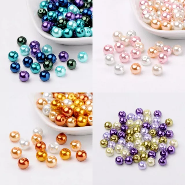 100 Glass Pearl Beads Mix 8mm Jewellery Making Crafts