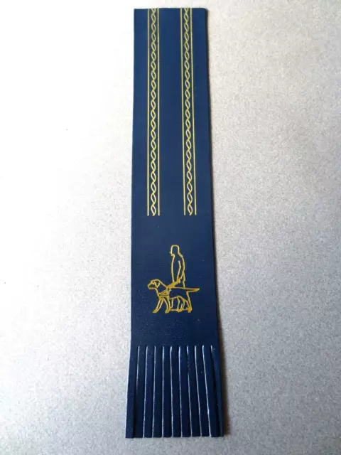 Leather BOOKMARK Guide Dogs for the Blind BLUE Gold Vintage Unused