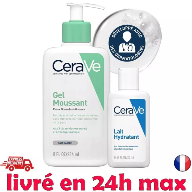 CeraVe Gel Moussant Visage | 236ml + Lait Hydratant 20ml Offert | Gel Nettoyant