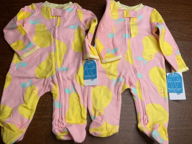 NWt twins NB newborn pears fruit girl carters pajamas sleeper feet footie spring