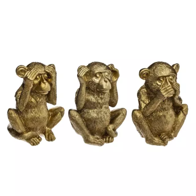 Figurines Décoratives Singes, 3 Pièce, Polyresin, H.17 CM , Golden