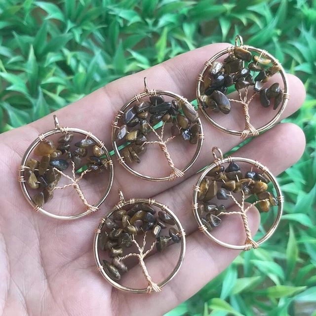 Yoga Tiger Eye  Gems stone Tree of life Pendants Reiki Healing Amulet