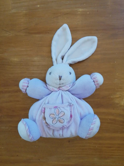 Doudou Peluche Kaloo Lapin Boule Perle Rose Mauve blanc Poche Ventrale Fleur