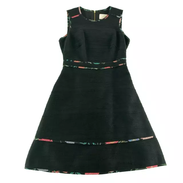 Kate Spade New York Womens Size 2 Sleeveless Blossom Trim Tweed Black Dress