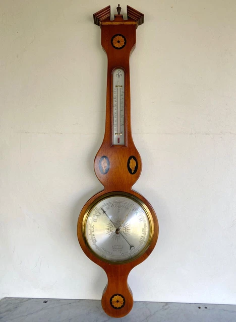 Vintage PETER F. BOLLENBACH CO. Fine Inlaid Wood Barometer Thermometer Germany