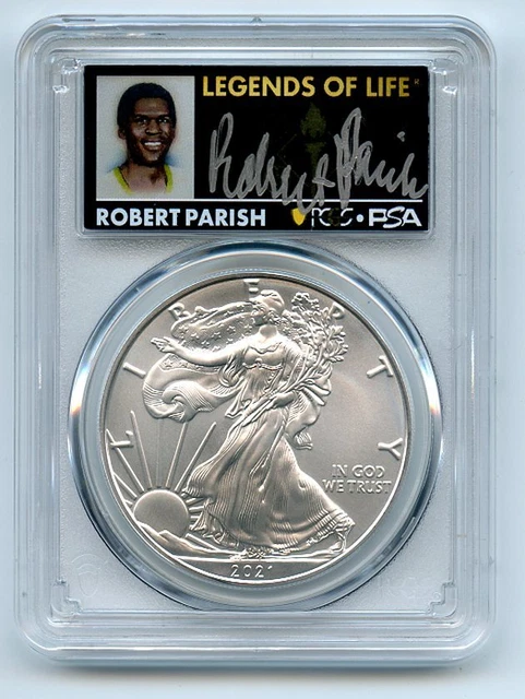 2021 $1 Silver Eagle T1 Last Day Production PCGS MS70 Legends Life Robert Parish