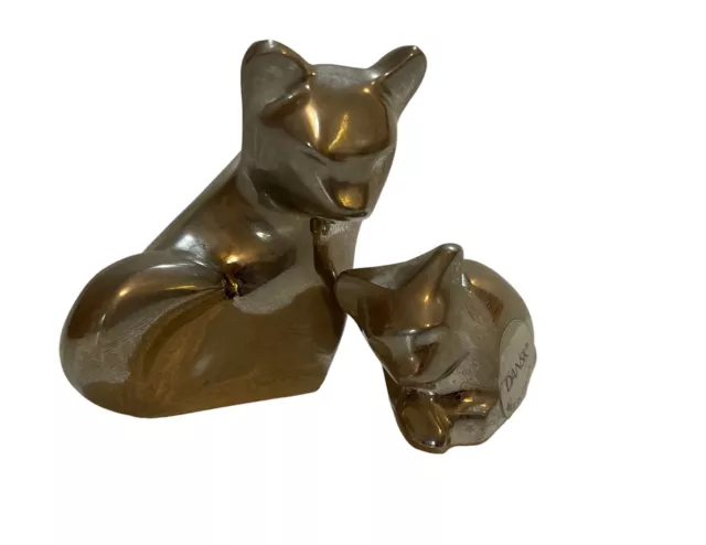 Dansk Nickel Plated Cat Kitten Laying Sitting Down Metal Figurines Set Of 2