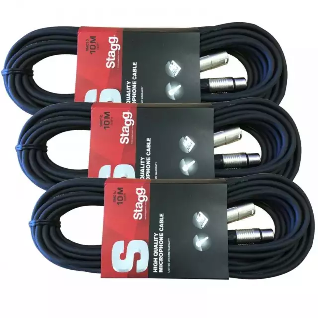 Stagg/Stagecore 3 x 10M schwarz XLR Stecker auf Buchse Mikrofon Blei & Audiokabel Pack