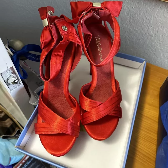 Red Satin Platform 50s Pinup Girl Burlesque Dancer Heels Shoes Womans Pleaser