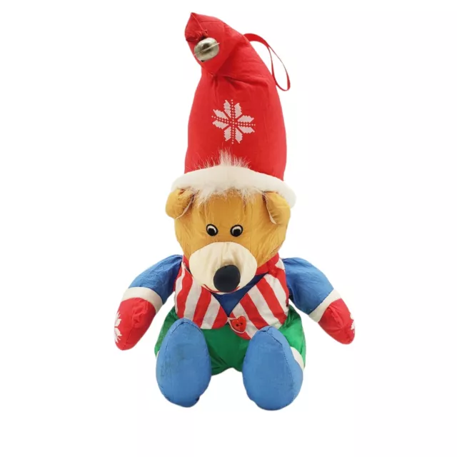 Vintage Nylon Christmas Teddy Bear Stuffed Animal Plush Toy 80s Holiday Stuffed