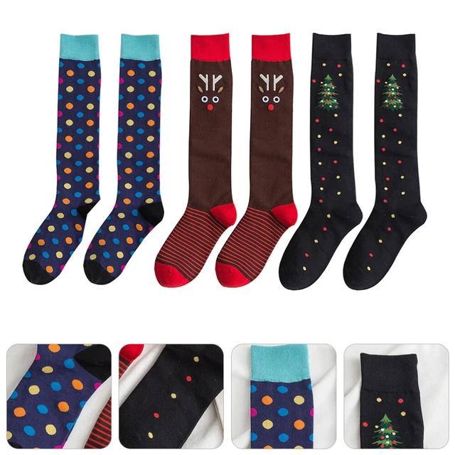 3 Pairs Knee High Tube Socks Christmas Stockings Warm Stockings Street
