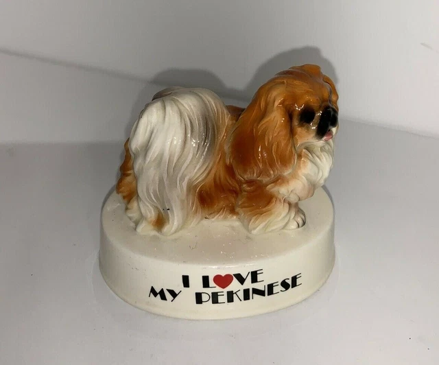 Vintage I LOVE MY Pekinese Dog Figure GEORGE Good Porcelain Japan Pekingese 3"
