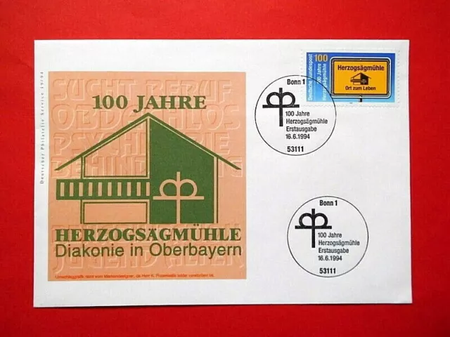 Brief Ersttagsbrief Ganzsache BRD Bund 1994 Herzogsägmühle Mi. Nr. 1740 FDC St.