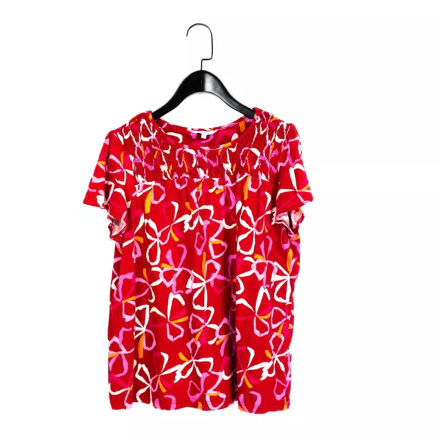 NEXT Red Pink Orange Abstract Floral Shirred Jersey T-Shirt - Size 14