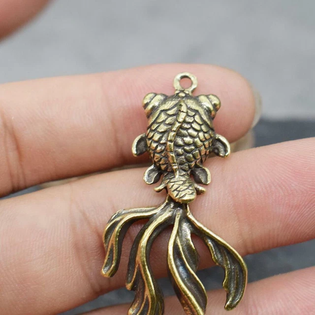 Solid Brass Animal Carved Fish Statue Figure Keychain Pendant Ornament Art Decor