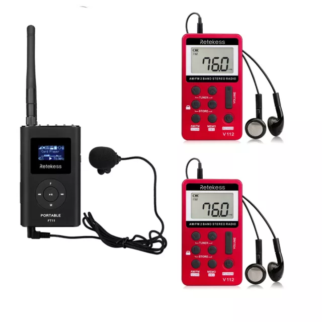RETEKESS Wireless Tour Guide System 1 FT11 Transmitter 2 V112 Receivers Rraining