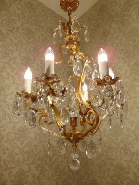 1950s Brass and Crystal Chandelier