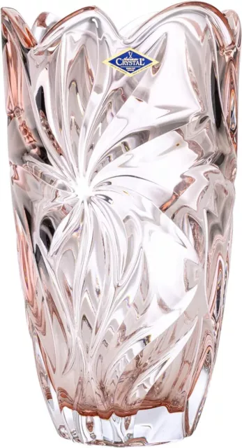 Bohemia Crystal AU52627 11" Flowers Vase 'Flora'. Lead-Free Crystal, Pink