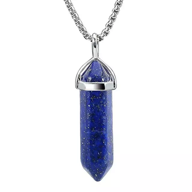 Natural Stone Hexagonal Pendant Necklace Healing Crystal Quartz Chakra Jewelry