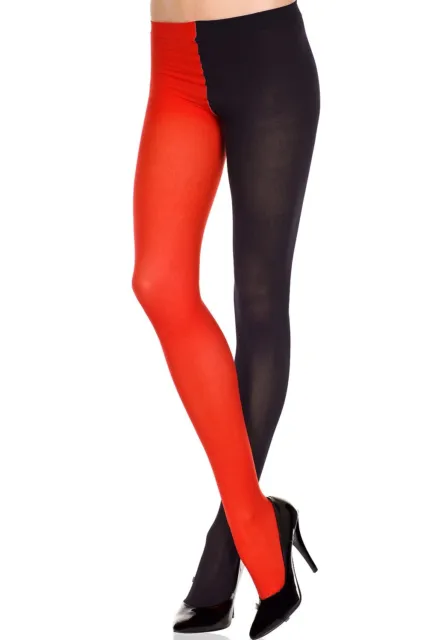 Red Black Opaque jester tights Womens Costume Pantyhose